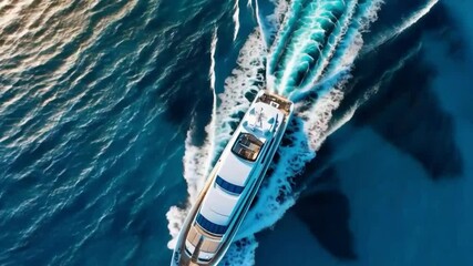 A video of a yacht sailing on a calm sea creates a sense of luxury and freedom, ideal for tourism advertising or luxury property presentations.
