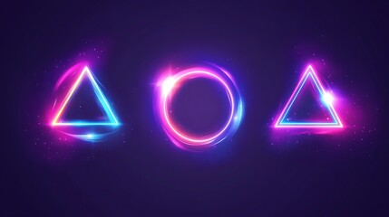 Neon shapes, purple background, glowing