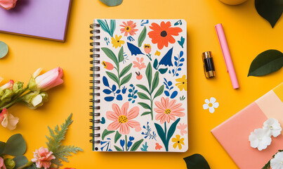 Creative Planner with Illustrations of Flowers, Adding an Artistic Touch to Your Organization