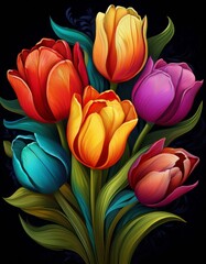 Bunte Tulpen, schwarzer Hintergrund