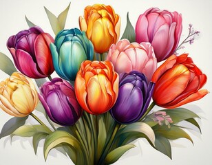 Bunte Tulpen, weißer Hintergrund