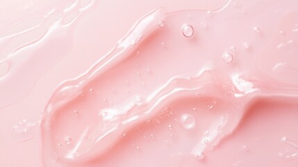 Obraz premium Water Droplet on Pink: A captivating abstract close-up of a water droplet on a delicate pink background, forming ethereal patterns and delicate air bubbles. The image embodies purity, freshness.