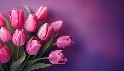 Obraz premium Rosa Tulpen, lila Hintergrund