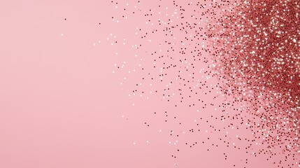 Fototapeta premium Sparkling Rose Gold Glitter: A captivating abstract backdrop of rose gold glitter scattered on a soft pink background. The glitter creates a shimmering, celebratory effect.