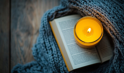 Candle and Book on a Coffee Table, Creating a Cozy and Inviting Ambiance in a Stylish Living Room