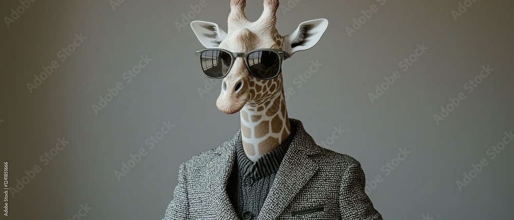 Wall mural Stylish giraffe in a suit. AI.