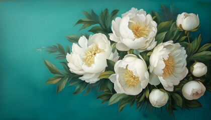 Wei&szlig;e Pfingstrosen, t&uuml;rkiser Hintergrund
