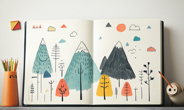 Quirky Planner with Playful Doodles of Trees and Nature – A Fun and Creative Way to Stay Organized