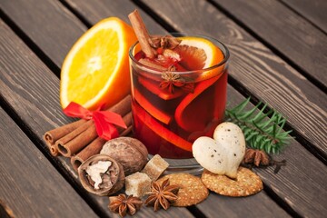 delicious hot mulled wine in glass