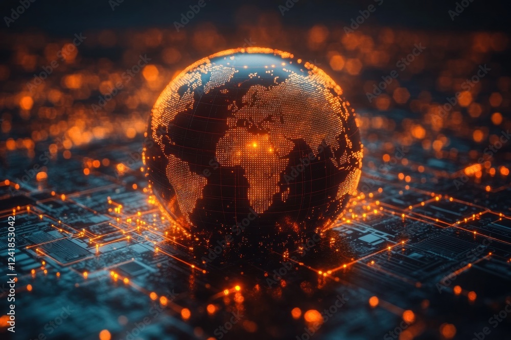 Poster this graphic illustrates a digital globe representing the global business network, highlighting the 