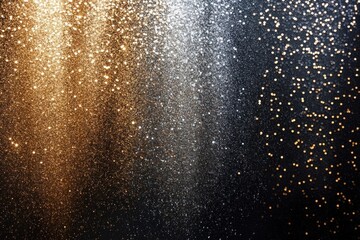 Shimmering silver and gold glitter lights dance against a dark background, offering a captivating visual perfect for festive occasions or decor