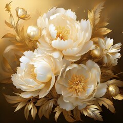 Wei&szlig;e Pfingstrosen, goldener Hintergrund
