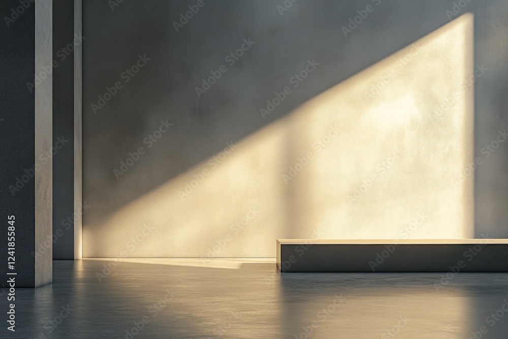 Poster soft blurred light creates a serene atmosphere in a minimalist room with a smooth concrete surface a