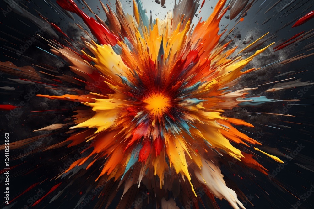 Poster vibrant paint explosion creating dynamic and colorful abstract art on a dark background