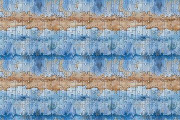 Obraz premium Watercolor seamless blue and brown puzzle style pattern wallpaper