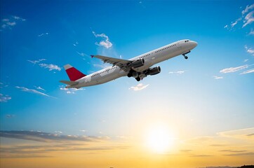 Classic airplane on beautiful sky background