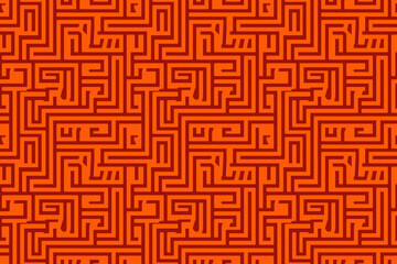 Seamless red and orange maze style pattern wallpaper