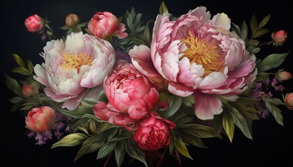 Pfingstrosen, schwarzer Hintergrund