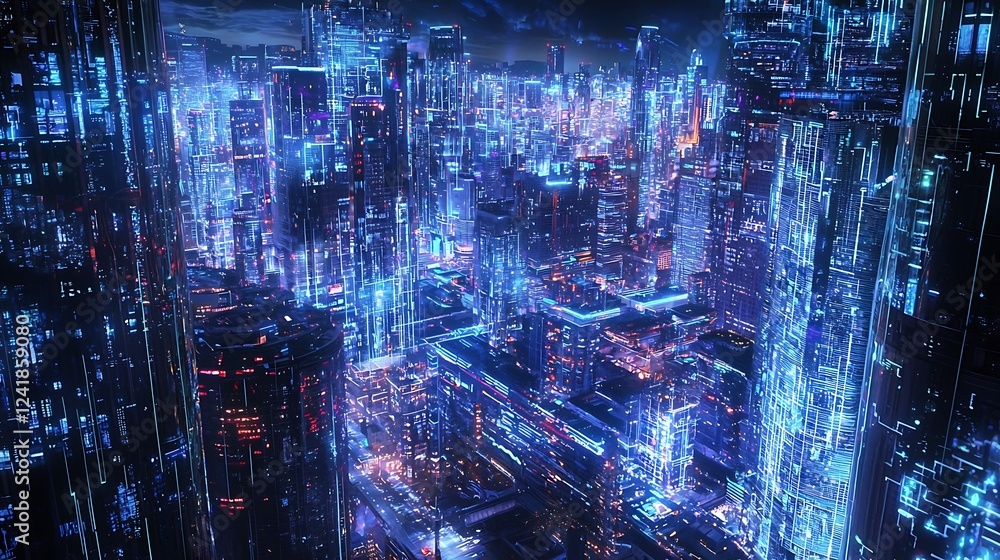Aufkleber smart network and connection technologies in a city powered by advanced digital infrastructure