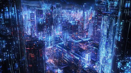 Obraz premium Smart network and connection technologies in a city powered by advanced digital infrastructure