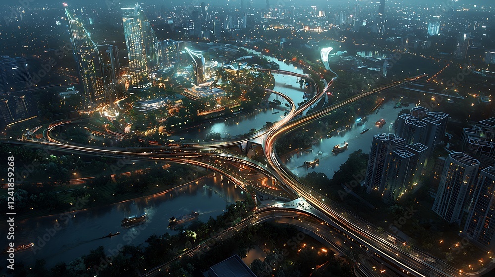 Poster smart network and connection showcasing a city powered by advanced digital infrastructure
