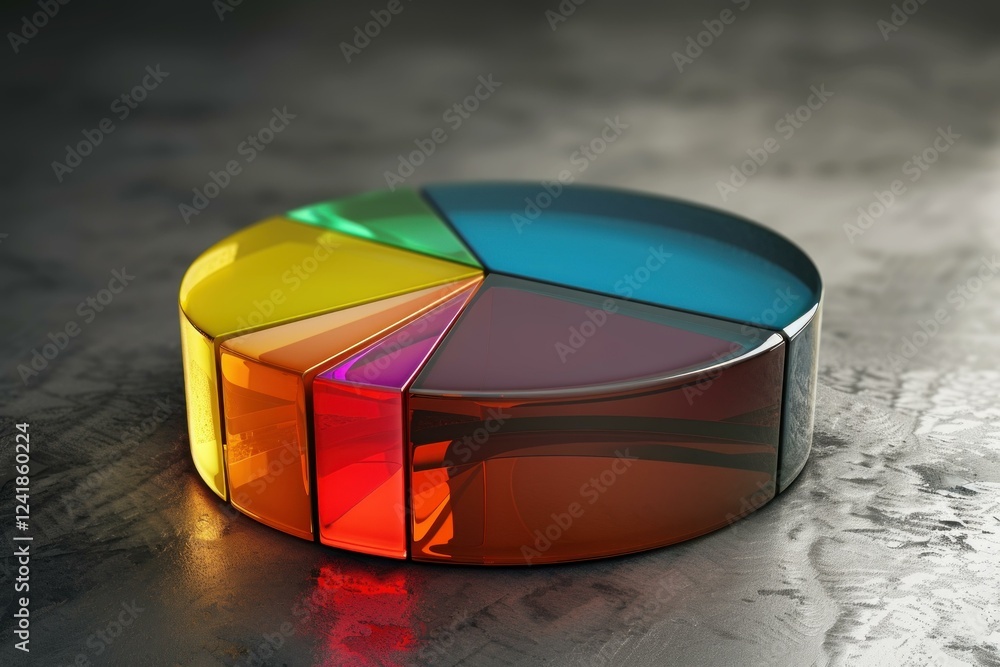 Poster shiny colorful pie chart representing market share, business performance and data analysis