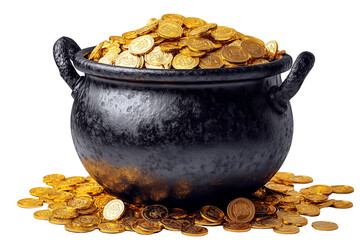 A black pot overflowing with gold coins, a classic symbol of luck, wealth, and prosperity.