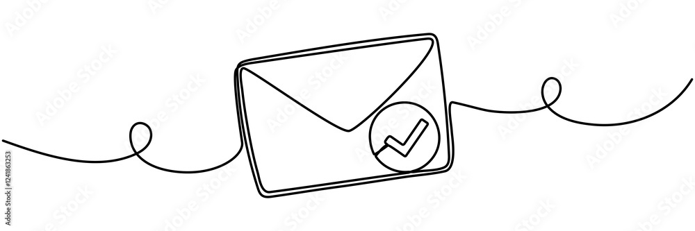 Poster paper envelope with check mark continuous one line drawing. receive message concept. email message s