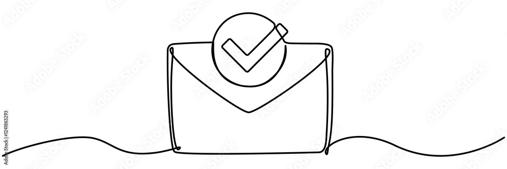 Poster paper envelope with check mark continuous one line drawing. receive message concept. email message s