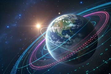 Technological Universe: An Abstract Image of Data Surrounding the Planet