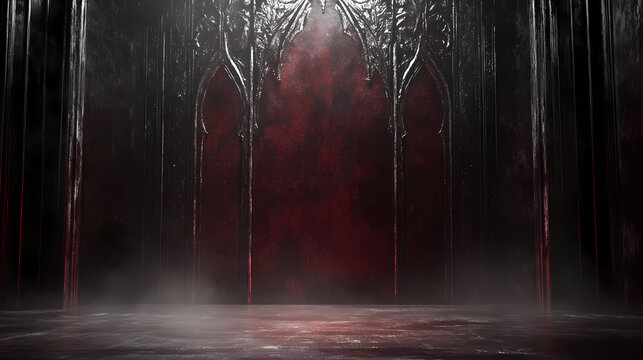 Dark mahogany gothic backdrop with silver inlays and soft glowing light. Gothic Horror. Illustration