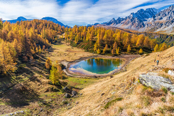 autumnal mountain landscape inside the Alpe Devero, Val D'Ossola, Verbania, Italia
