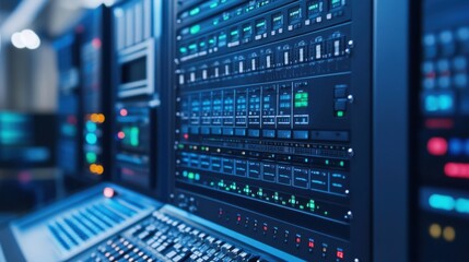 Modern Digital Control System with Lights and Buttons in a High-Tech Environment for Professional Use