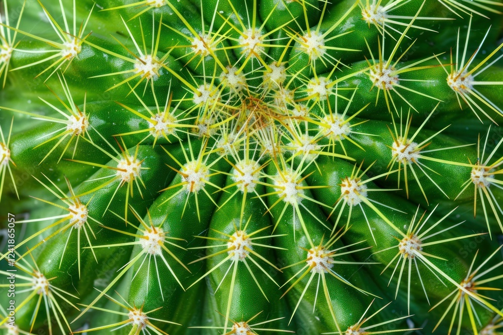 Poster top view of a succulent plant with sharp thorns, highlighting the intricate patterns and textures of