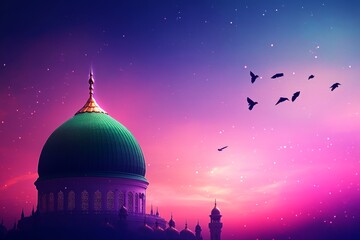 Obraz premium Majestic Mosque Dome at Dawn, a Spiritual and Peaceful Scene
