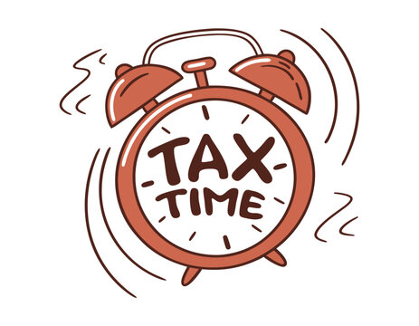 vintage alarm clock illustration with "tax time" text, emphasizing urgency for tax filing. perfect for financial reminders, tax season promotions, and accounting services.