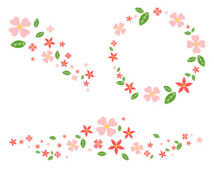Frames with spring, pink flowers on a white background.