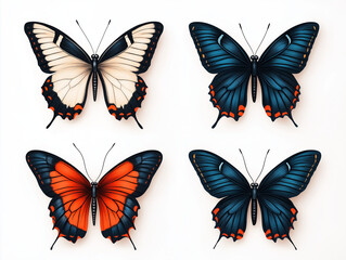 Obraz premium Schmetterlinge: Vier Designs auf weißem Grund