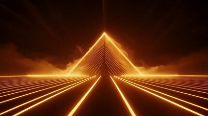 Obraz premium Orange neon pyramid, night, clouds