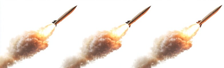 Triple Missile Launch, Sky Background, War Concept