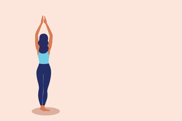 Woman Stretching in Yoga Pose on Neutral Background 