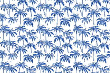 Blue and white palm trees pattern background