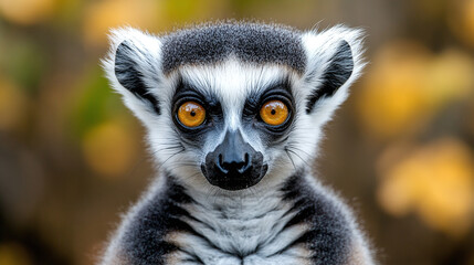 Obraz premium Closeup portrait of one beautiful madagascar black and gray furry lemur animal outdoors in the wildlife or the zoo. fluffy creature looking at the camera.