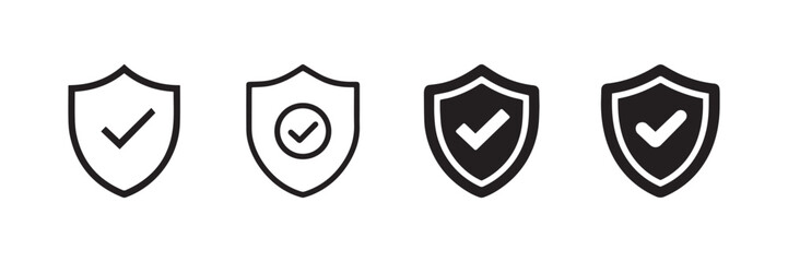 Shield Check Mark Icon Set Security Protection and Verified Badge Vector