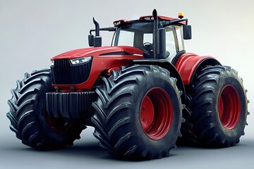 Obraz premium Red modern tractor parked on a gray background