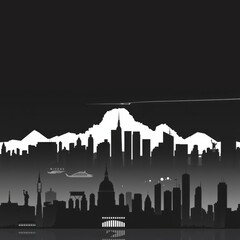 Fototapeta premium Panorama view of seoul city skyline silhouette 1 black & dark purple silhouetted skyline cityscape architecture illustration building city vector