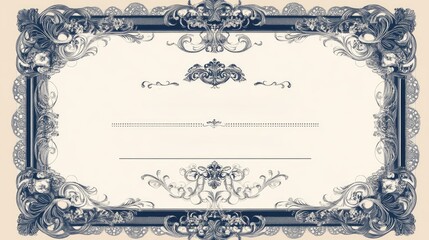 Ornate decorative frame for certificate or diploma, with vintage style, on a light beige background