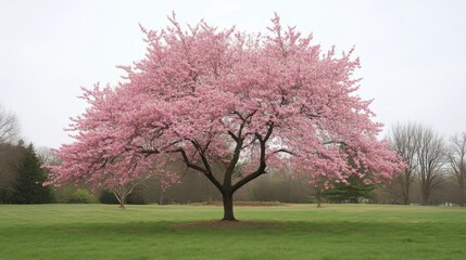 Pink cherry blossom tree in spring park