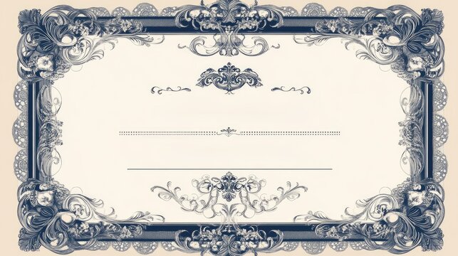 Ornate decorative frame for certificate or diploma, with vintage style, on a light beige background