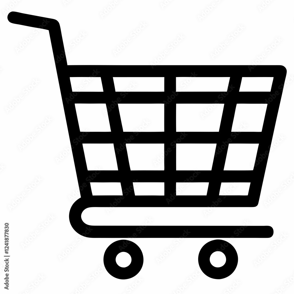 Poster minimalist shopping cart icon: flat line art for web design, app ui, and branding projects. buy gui